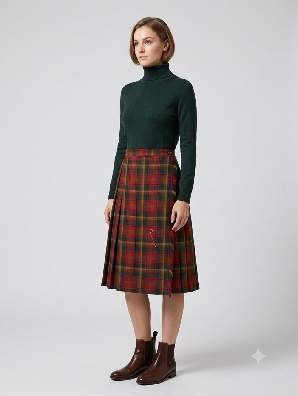 ​Vintage Handmade Wool Tartan Kilt Skirt Pleated Plaid Red XS Small Academia